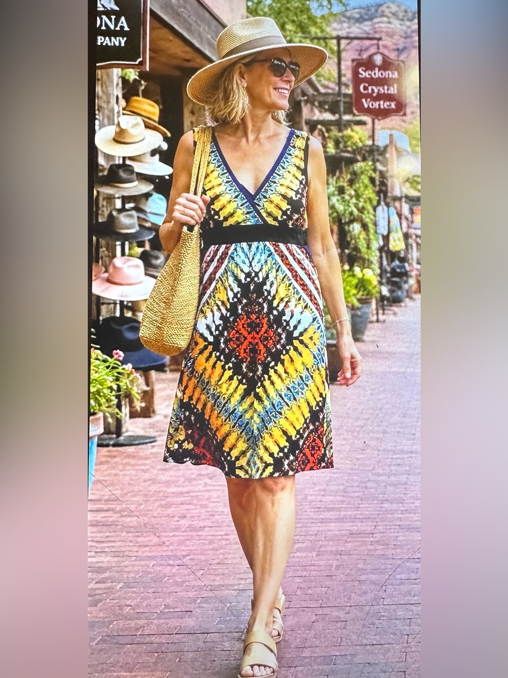 Ronni Nicole Black Dress with Bright Orange and Blue Accents